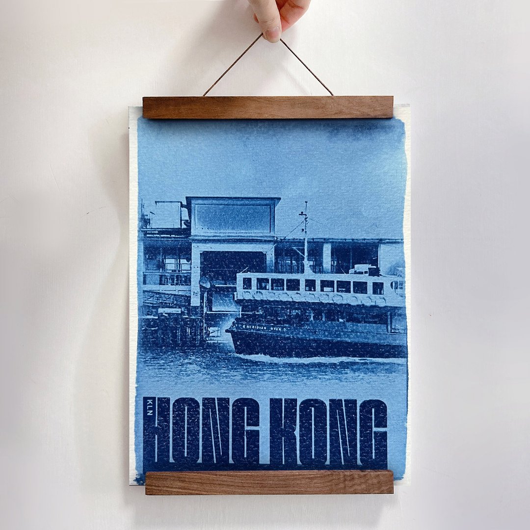 蓝晒香港/九龙篇 霓虹灯 | 原张手作蓝晒画 连挂轴 | 香港制 - 海报/装饰画/版画 - 纸 蓝色
