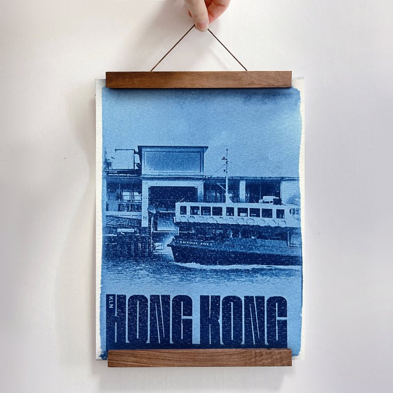 蓝晒香港/九龙篇 霓虹灯 | 原张手作蓝晒画 连挂轴 | 香港制 - 海报/装饰画/版画 - 纸 蓝色