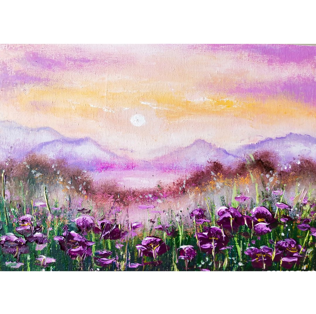 Wildflowers Painting Landscape Original Artwork Flowers 20x30 cm/ 8x12 inch - 海报/装饰画/版画 - 棉 多色