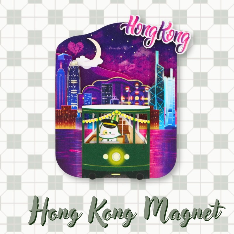 香港景点磁石贴 - 太平山夜景 - 冰箱贴/磁贴 - 木头 紫色