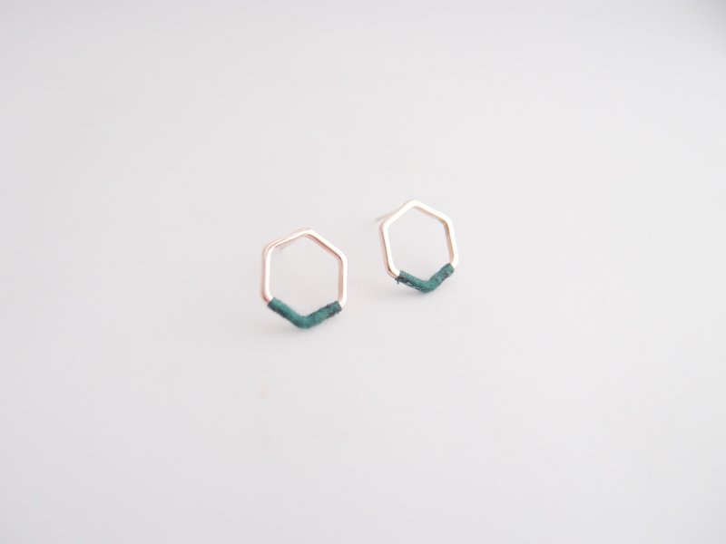几何六角。纯银耳环。衣羽甘蓝绿 - 耳环/耳夹 - 其他金属 绿色