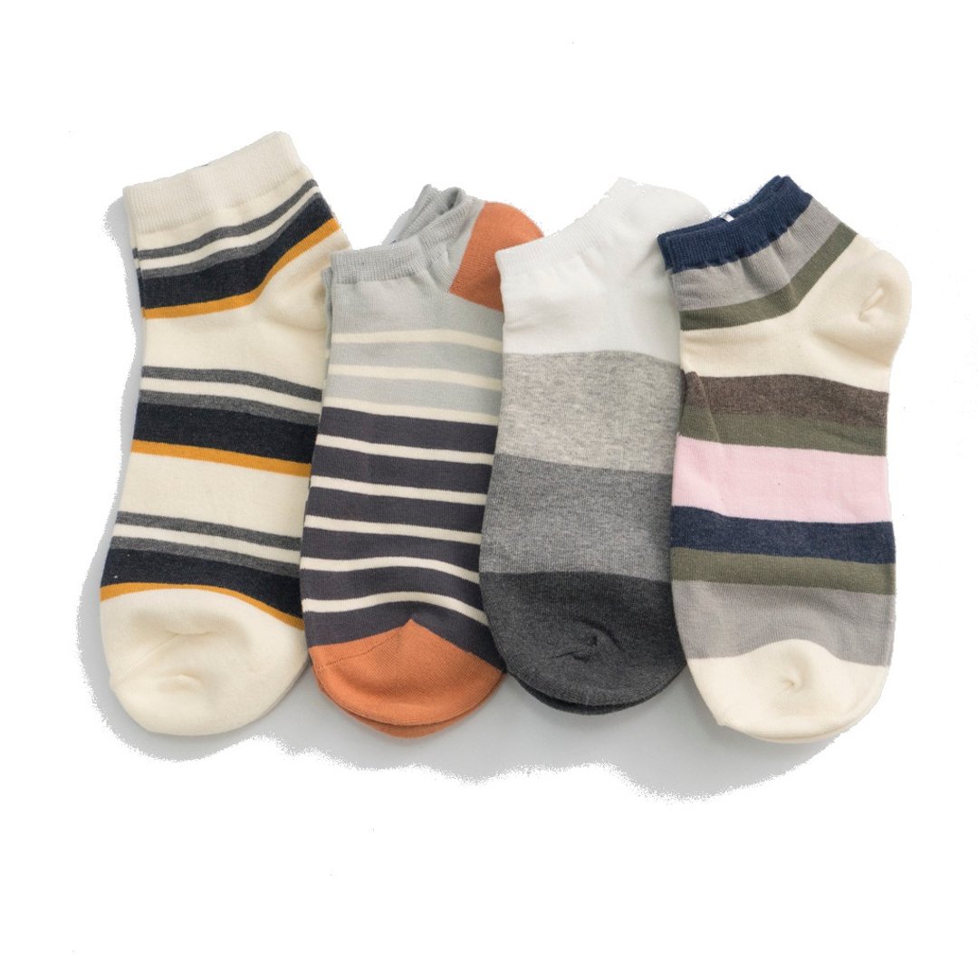 夏季 袜子套装4双 日系简约条纹短袜 男女均碼 Socks - 袜子 - 棉 多色