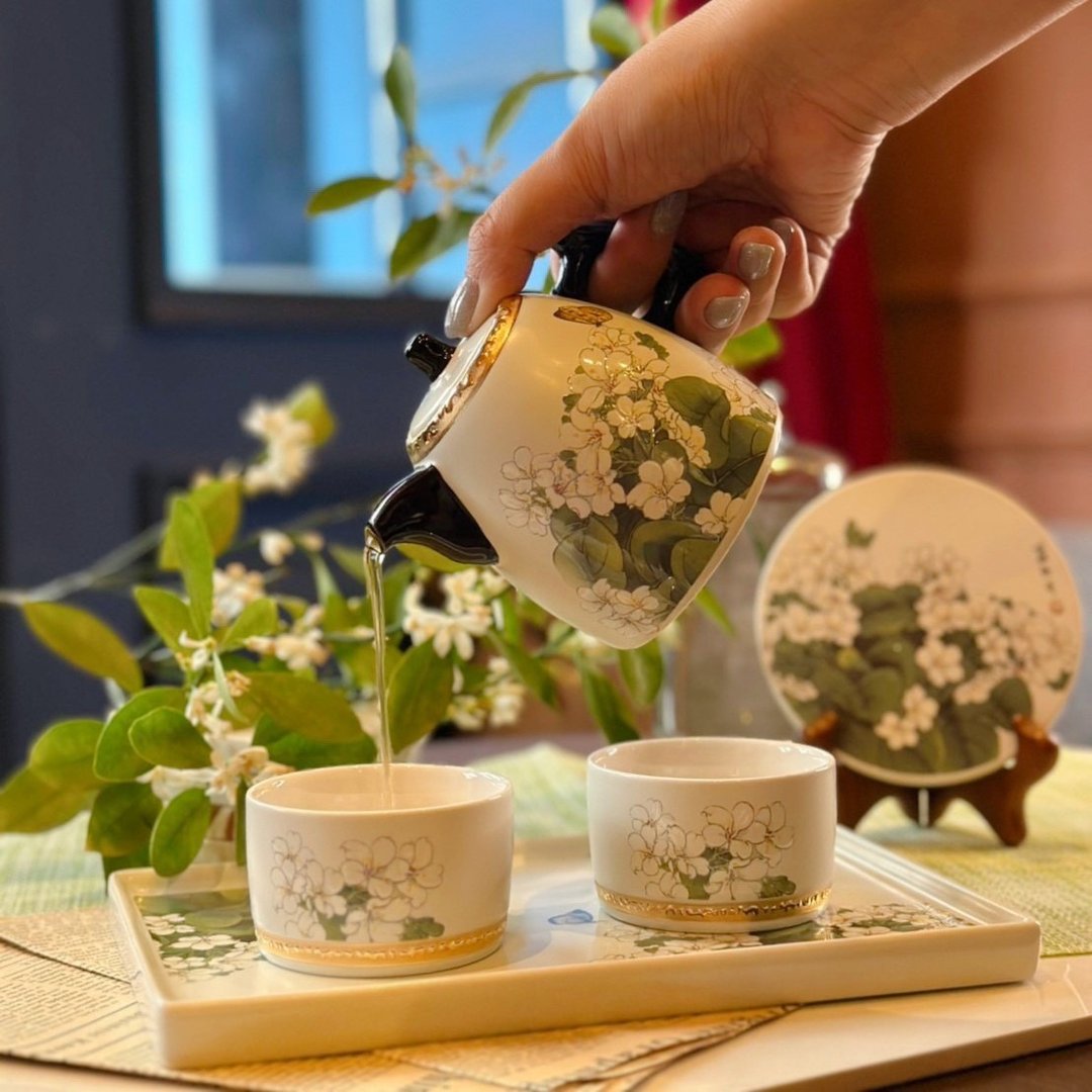 油桐花开鎏金茶具组/茶壶/茶杯/茶盘/年节礼盒/送礼首选 - 茶具/茶杯 - 瓷 