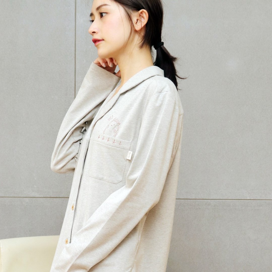 GOTSMIT有机棉刺绣开襟衬衫居家服-麻花灰 - 居家服/睡衣 - 棉 灰色