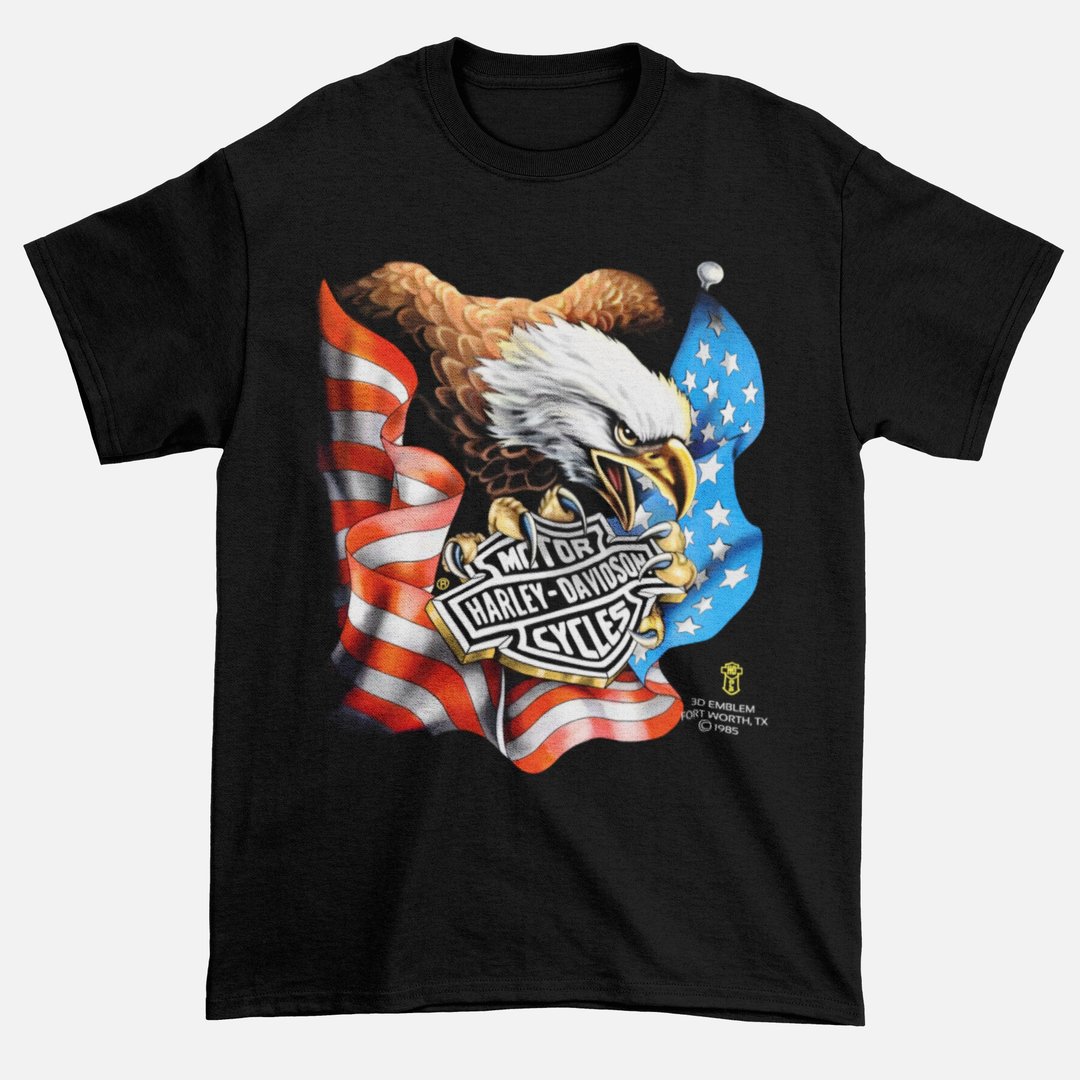 harley davidson t shirt vintage 3d emblem american eagle - 男装上衣/T 恤 - 其他材质 黑色