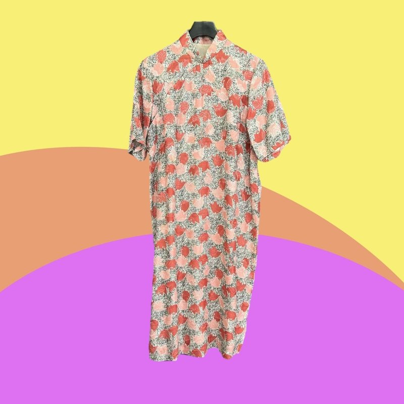 二手 黑白粉 银线缇花 右扣 双侧开衩 古董订制 短袖 旗袍 CA312 - 洋装/连衣裙 - 聚酯纤维 多色