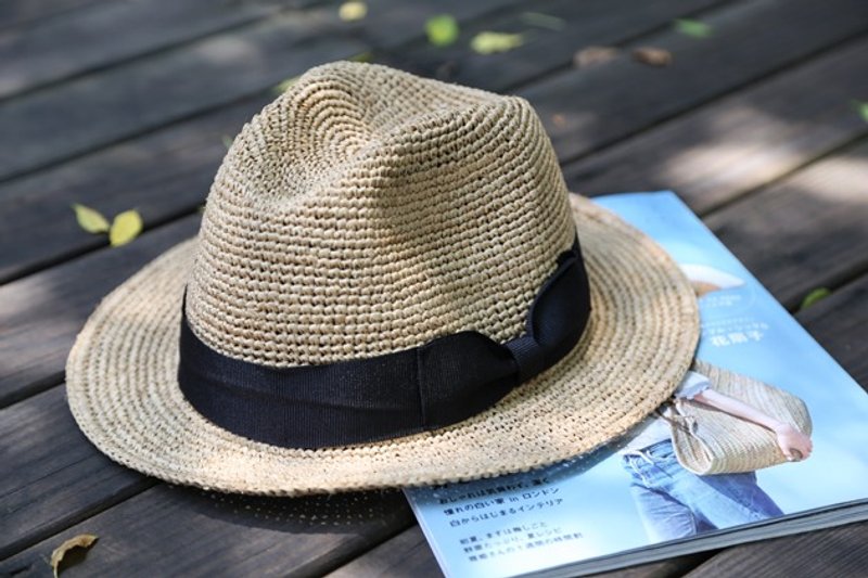 Fedora拉菲草帽5CM-黑蝴蝶结款 - 帽子 - 植物．花 