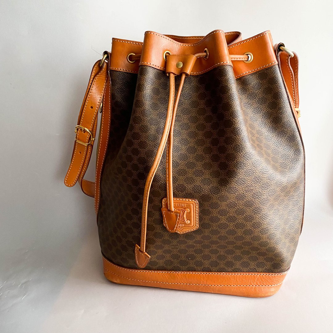 中古包Celine赛琳|水桶包|索绳包|中古包|女友礼物|侧背包 - 束口袋双肩包 - 真皮 咖啡色