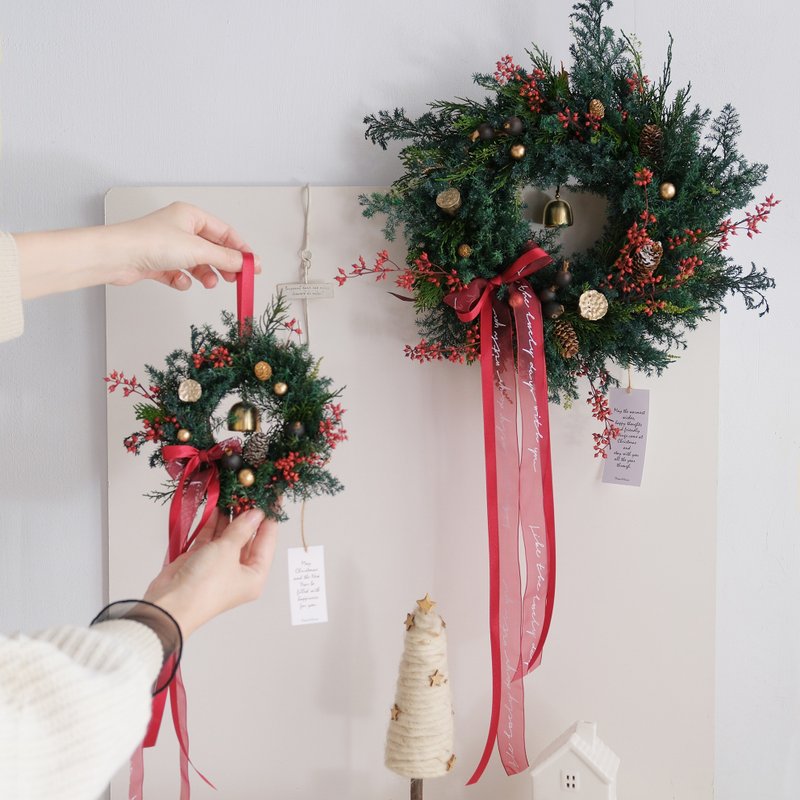 Xmas|永生雪松|S款 清新松柏x红金点缀 圣诞花圈 圣诞装饰 - 干燥花/捧花 - 植物．花 红色