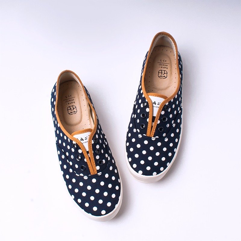 稚春日 | 蓝水玉点点花布.可爱风.免绑带.好穿脱.日本布.真皮鞋垫 - 女款休闲鞋 - 棉．麻 