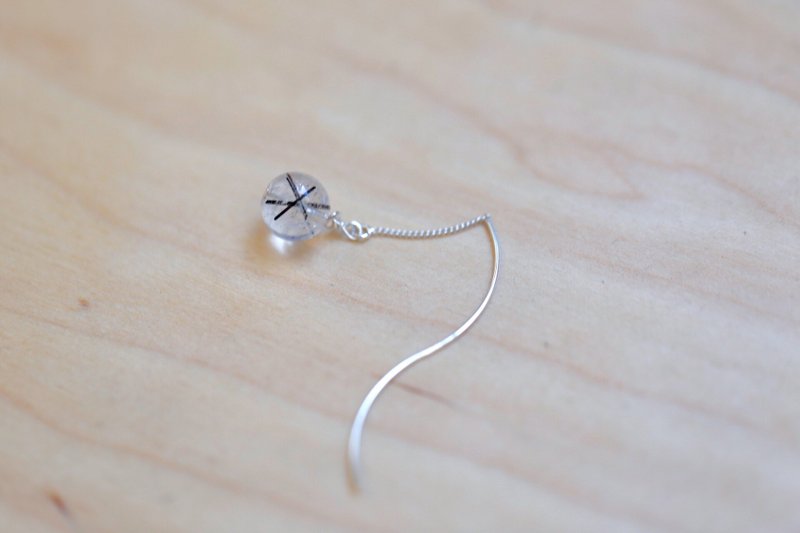 ||奈米||天然透澄黑发晶球/925纯银垂坠单边耳链 快速出货 - 耳环/耳夹 - 银 透明