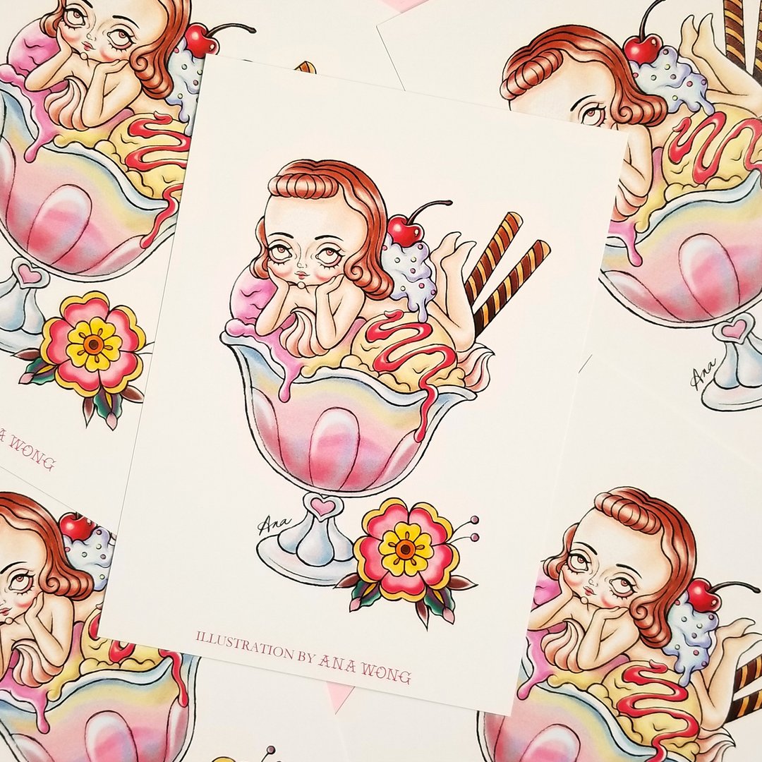 暗黑甜美风插画 甜点女孩(三) 明信片 - 卡片/明信片 - 纸 多色
