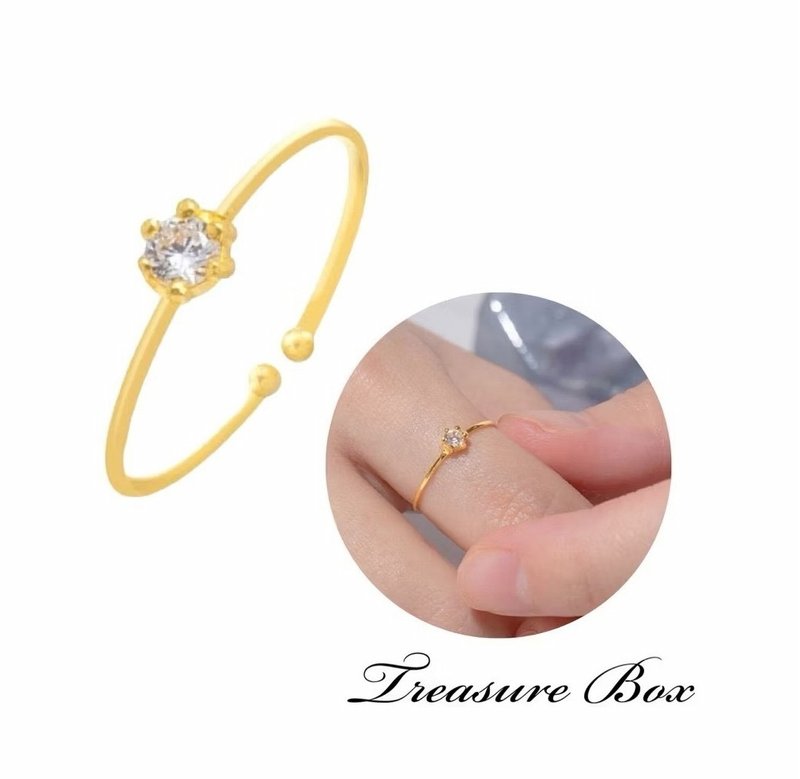 藏宝箱金饰 9999纯金黄金 钻石 开口戒 戒指 尾戒 板娘设计独家4 - 戒指 - 24k 金 