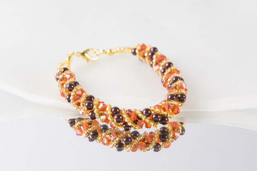 Orange and purple twisty swarovski bracelet, 7.5 inches and 2 inches chain - 手链/手环 - 水晶 橘色