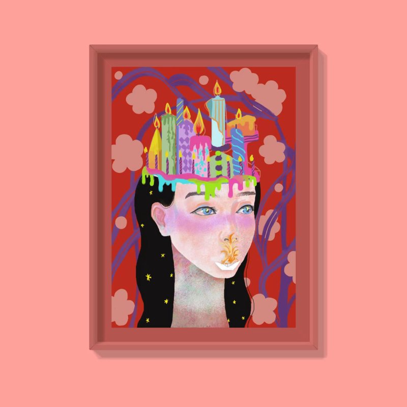 原创插画NFT-火女人像8K艺术微喷装饰画 - 电子手绘真人画像/绘画/插画 - 纸 