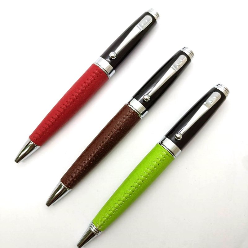 真皮 皮笔  棕色 法拉利红色 苹果绿 手工缝线 原子笔 附笔盒 - 圆珠笔/中性笔 - 真皮 