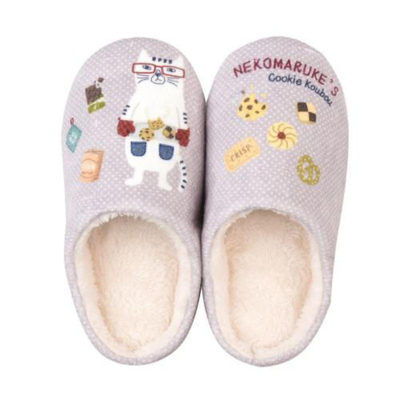 Kusuguru Japan 日本眼镜猫 拖鞋 保暖静音室内拖鞋 -猫丸款灰色 - 室内拖鞋 - 聚酯纤维 灰色