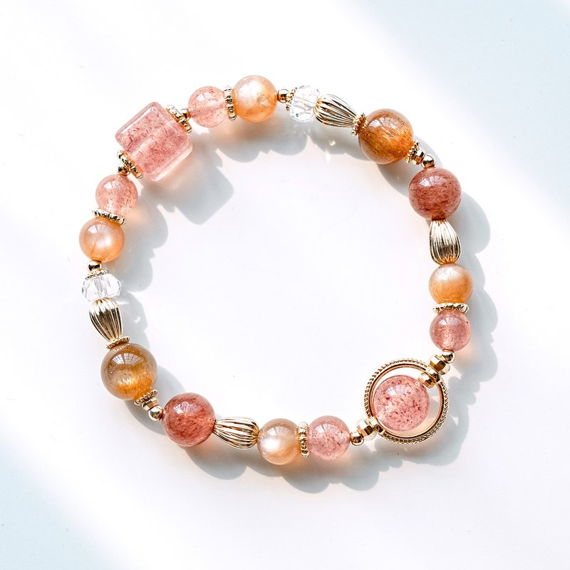 莓好相遇 手链。草莓晶 金骨干太阳石。招正缘 遇贵人 - 手链/手环 - 水晶 粉红色