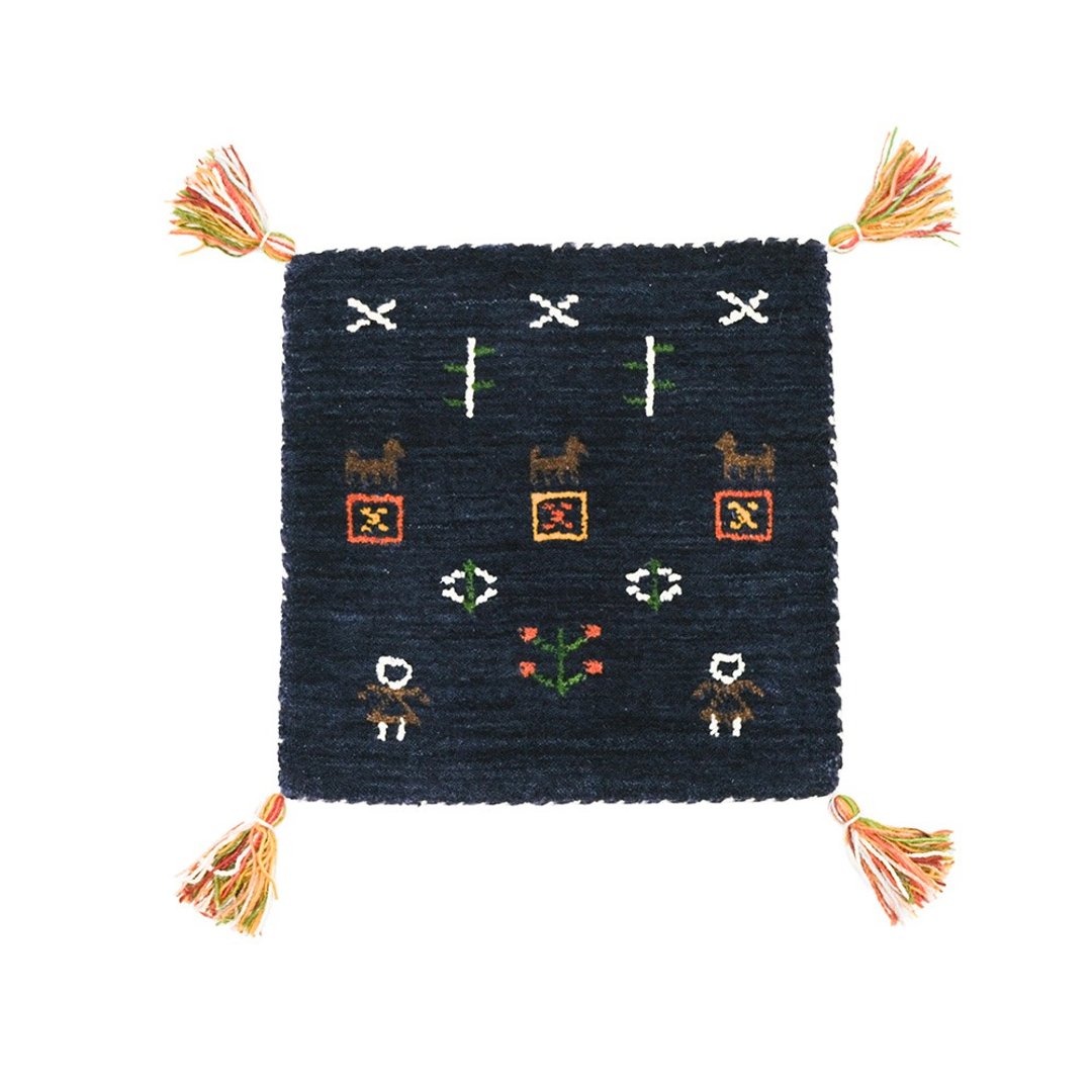 tribal symbol mats_navy bule 彩色复古系打印度手工小毯 - 地垫/地毯 - 羊毛 蓝色