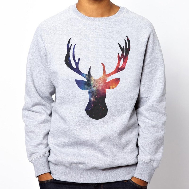 Cosmic Stagr大学刷毛美国棉T-灰色 三角形 鹿 胡须 动物 银河 太空 文青 艺术 设计 时髦 文字 时尚 - 男装针织衫/毛衣 - 棉．麻 灰色