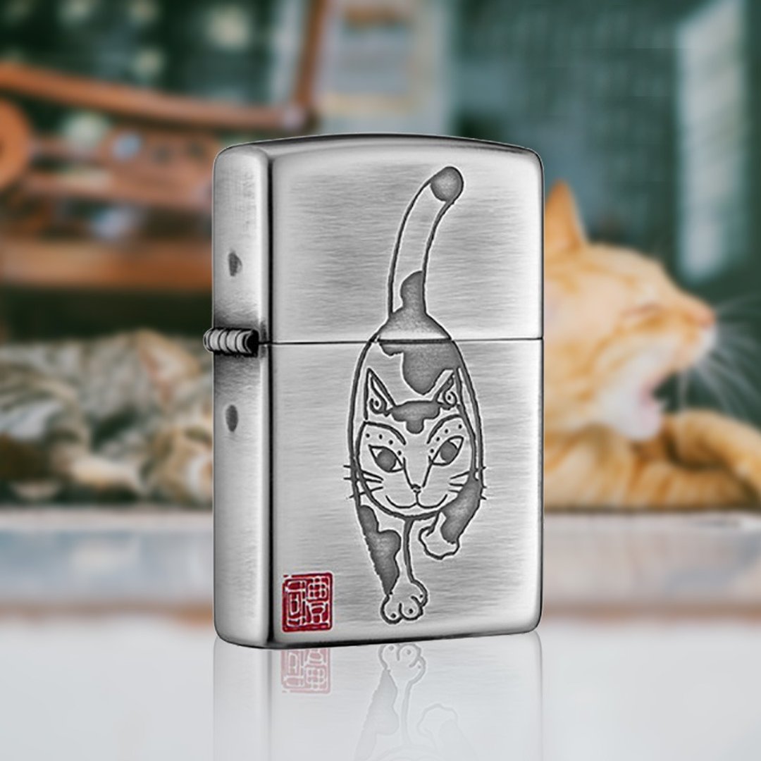 【ZIPPO官方旗舰店】本多风格猫防风打火机 ZA-2-134 - 其他 - 铜/黄铜 银色
