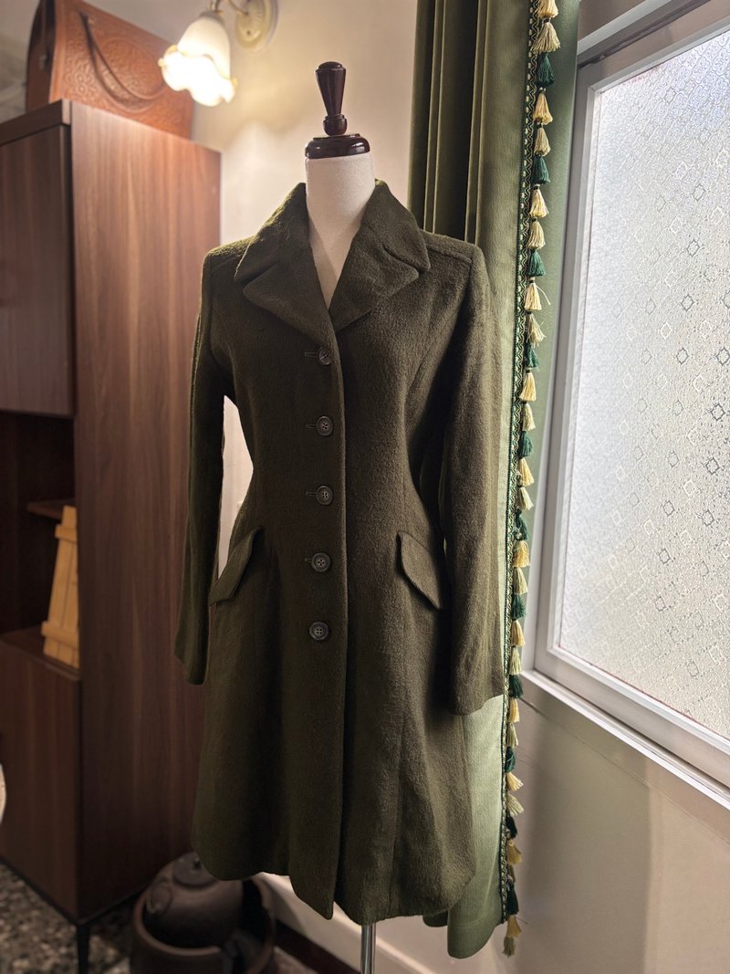 橄榄绿纯羊毛修身古着大衣日本制 - 女装休闲/机能外套 - 羊毛 绿色