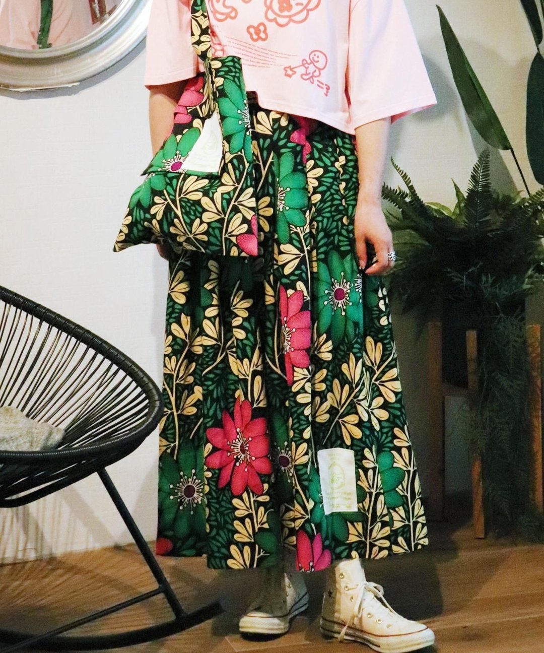 Africa tuck flare skirt 145/VINE - 裙子 - 聚酯纤维 绿色