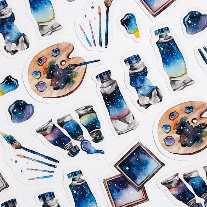 星空彩绘颜料碎片贴纸 - 贴纸 - 纸 蓝色