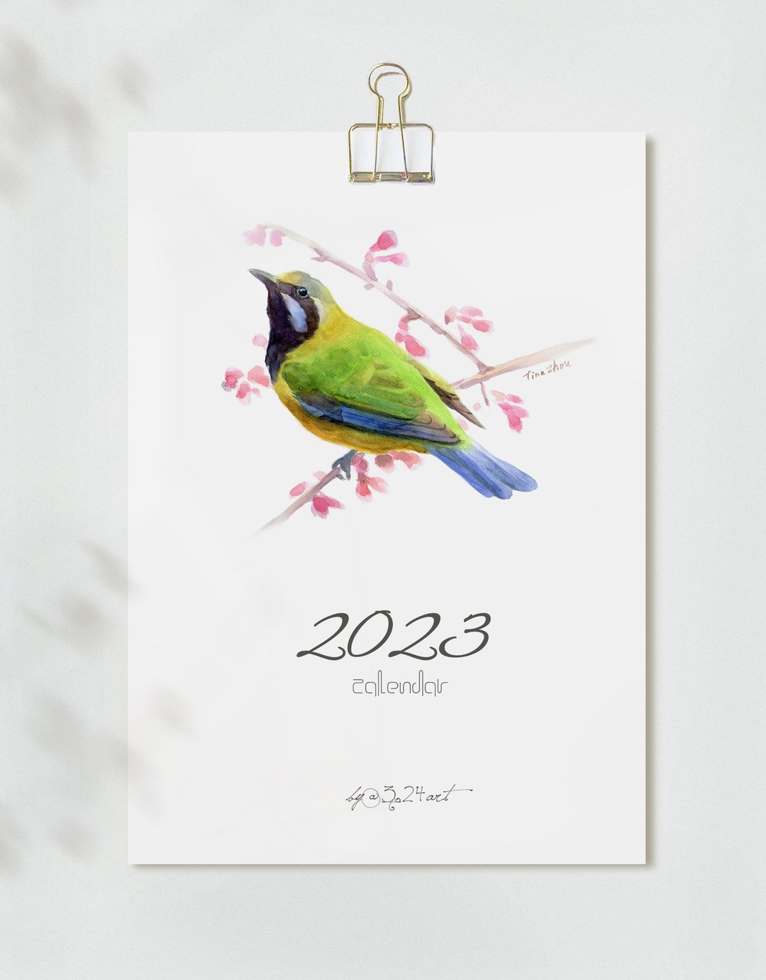 2023年历 日历 月历 挂历 水彩鸟 新年礼物 记事日历 交换礼物 - 海报/装饰画/版画 - 纸 
