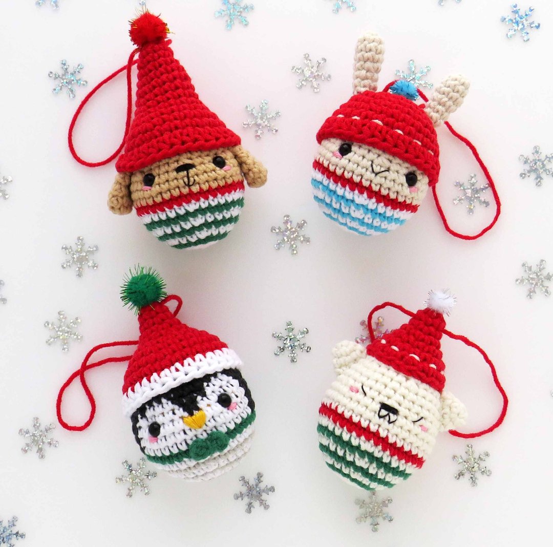 Set 4 in 1 Crochet Pattern Christmas Ornament Cat, Bunny, Dog, Penguin - 手工艺教程/工具书 - 其他材质 