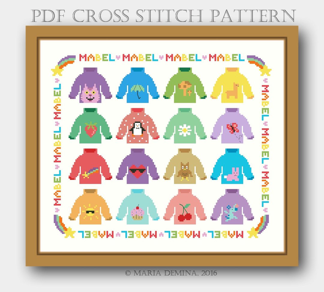 Mabel's Sweaters Parody Sampler (Gravity Falls) modern PDF cross stitch pattern - 手工艺教程/工具书 - 其他材质 