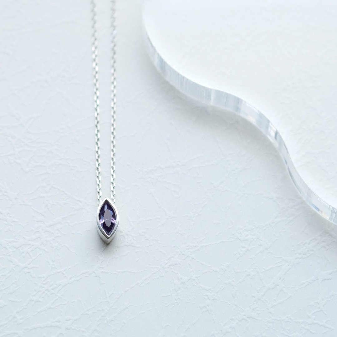 紫水晶 马眼切割 项链 925银 - 项链 - 其他金属 紫色
