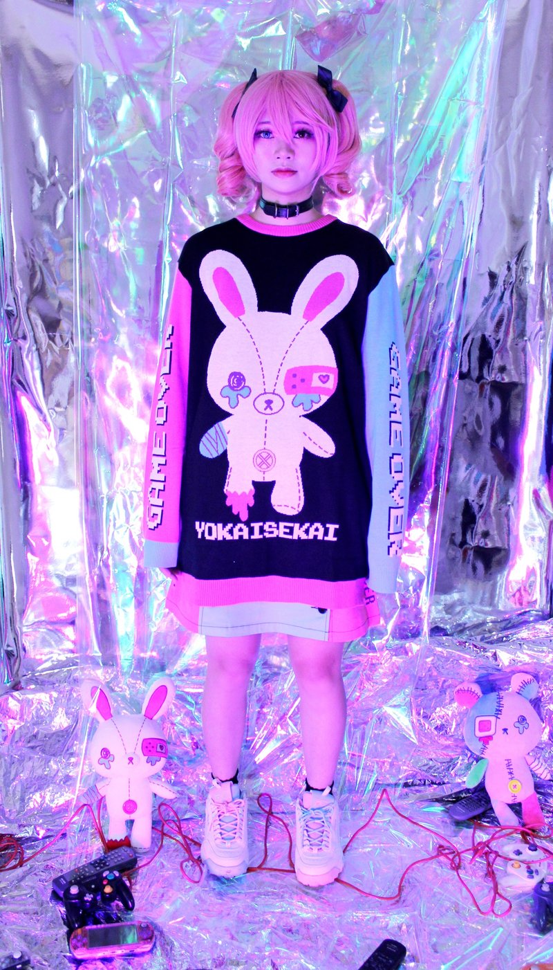 爱哭的兔兔 针织毛衣 - 中性连帽卫衣/T 恤 - 棉．麻 黑色