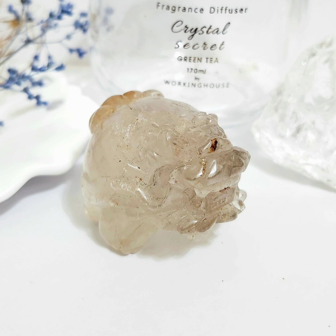 白发晶带红兔毛与绿幽灵龙龟 - 摆饰 - 水晶 黄色