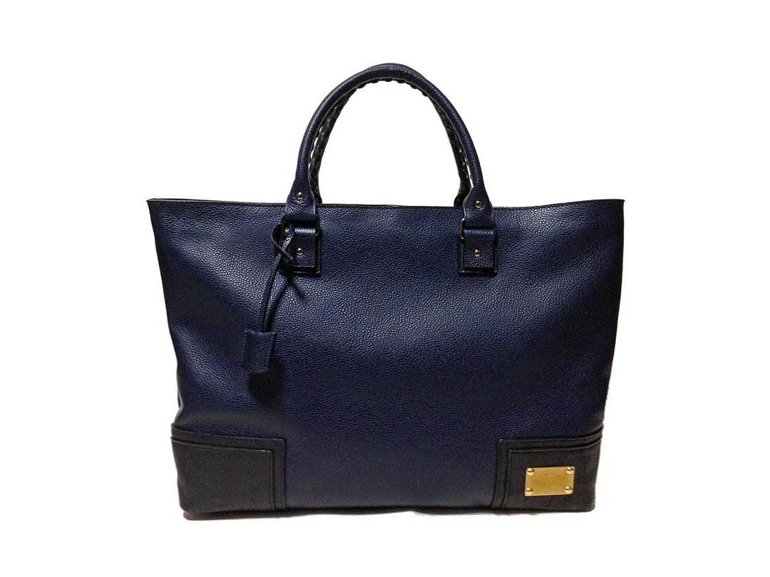 Dark Navy B4 Zip Tote Bag - 手提包/手提袋 - 真皮 蓝色