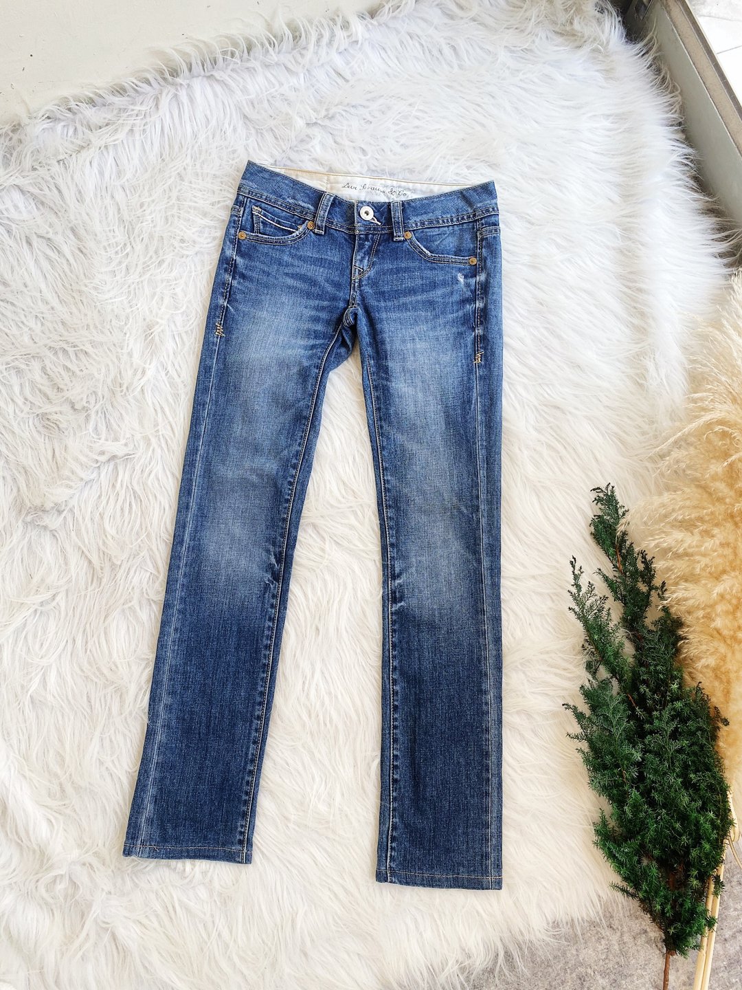 levis / W25L32 经典蓝修身刷色 古着低腰丹宁牛仔长裤 vintage - 女装长裤 - 棉 蓝色