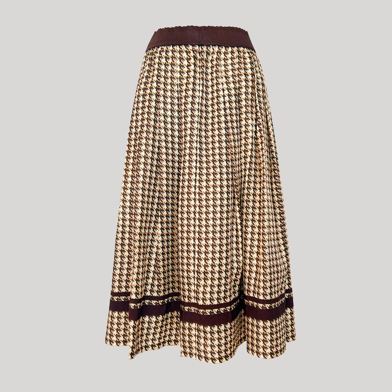 【千鸟格】新中式复古中国风 复古真丝/印花半身裙 - 裙子 - 其他材质 咖啡色