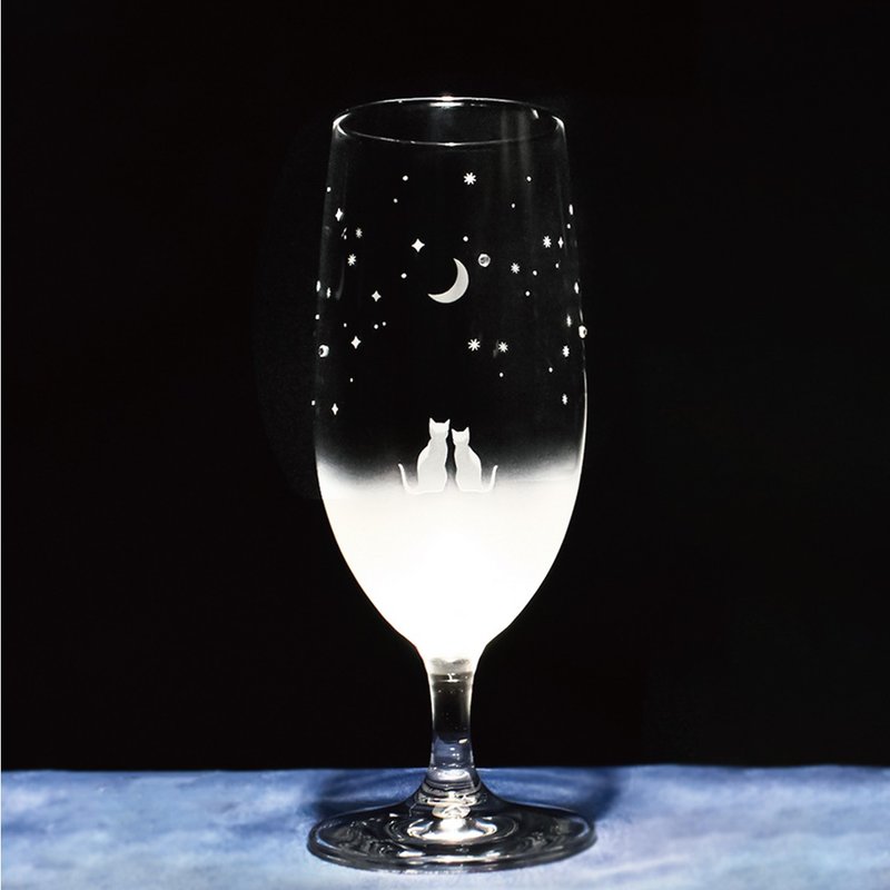 Atelier Kees 一起看新月夜空 【皮尔森啤酒】猫咪图案玻璃系列 360ml - 玻璃杯 - 玻璃 透明