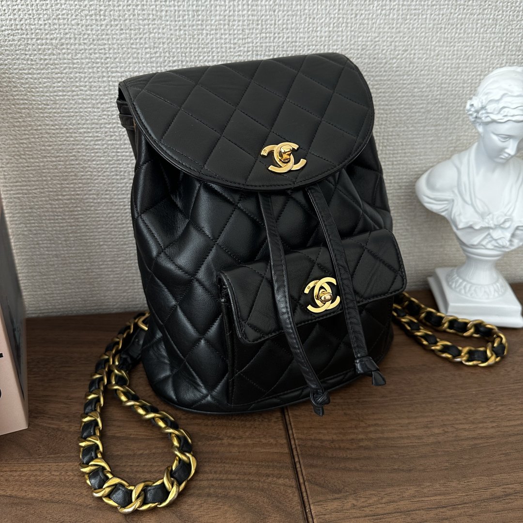 CHANEL 香奈儿 CC 标志 Matelassé 链条 黑色 皮革 后背包 - 后背包/双肩包 - 真皮 黑色