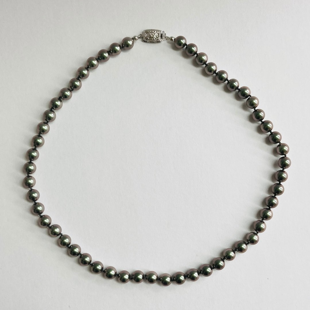 玻璃珍珠全结中型项链 / 8mm 约 50cm / 孔雀绿 / R / made in japan - 项链 - 玻璃 绿色