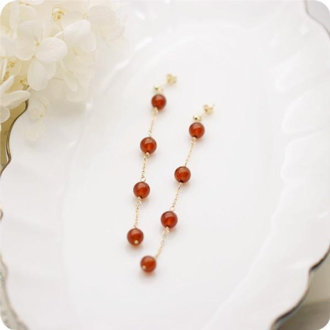 Orange Garnet Hessonite Long Stud Earrings January Birthstone Clip-On Allowed - 耳环/耳夹 - 宝石 