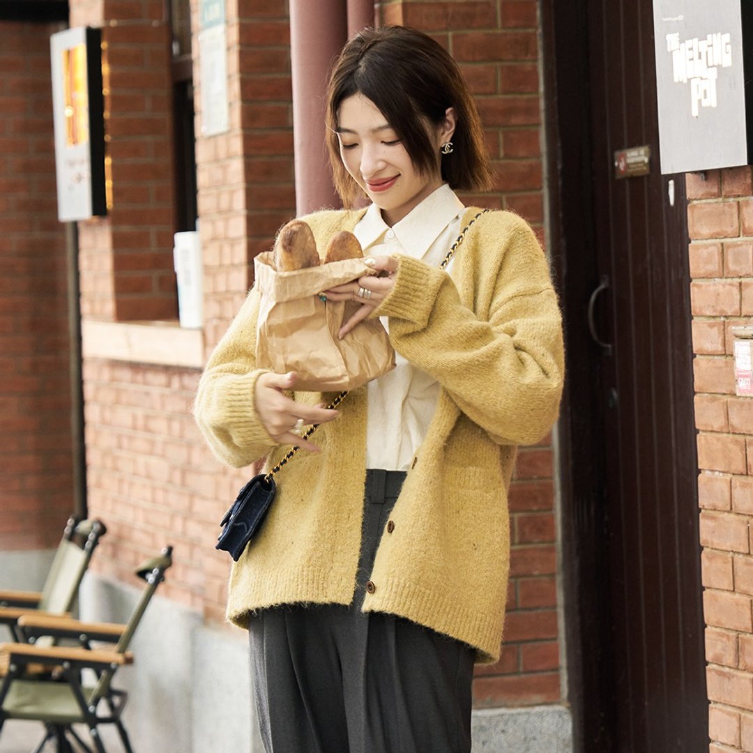 羊驼毛彩点针织开衫|针织衫|秋款|两色|厚款|Sora-1326 - 女装针织衫/毛衣 - 羊毛 多色