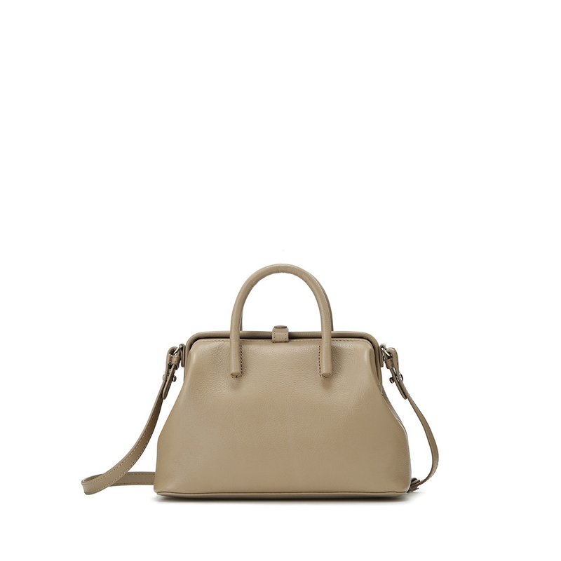 Full Open 经典迷你波士顿包-浅褐色 - 侧背包/斜挎包 - 真皮 卡其色