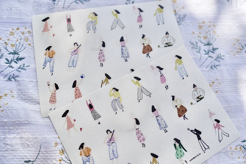 可爱小人套组 A6切膜贴纸 - 贴纸 - 纸 