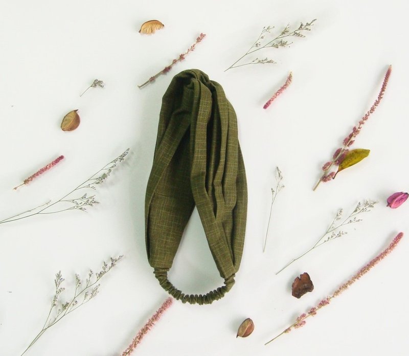 和风酱- 海苔抹茶奶酪 - 千晨 双环 手工 松紧 发带 - 发饰 - 棉．麻 绿色