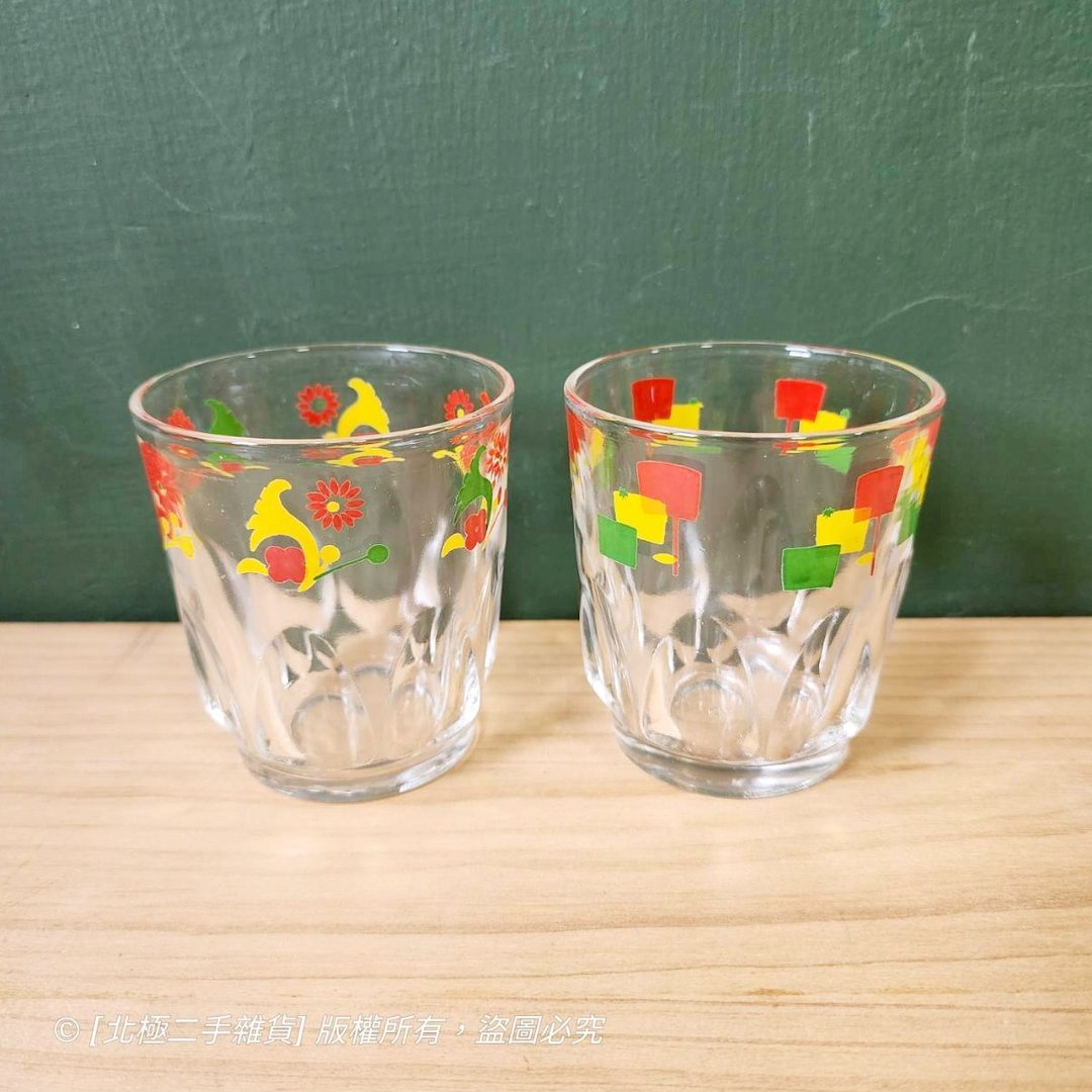 【北极二手杂货】古玻璃杯 摩登配色 双入组 - 茶具/茶杯 - 瓷 透明