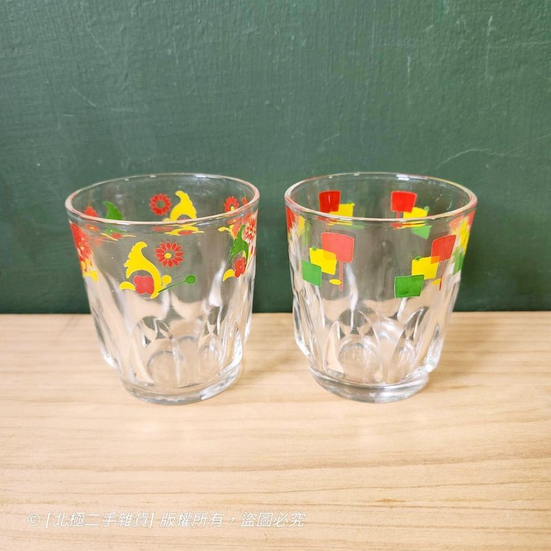 【北极二手杂货】古玻璃杯 摩登配色 双入组 - 茶具/茶杯 - 瓷 透明