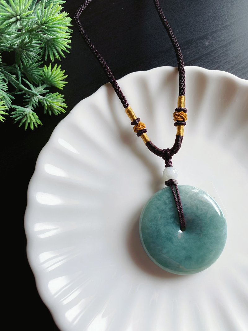 天然缅甸玉翡翠 蓝水 平安扣 项链 礼物 护身 招财 保平安 - 项链 - 玉石 绿色