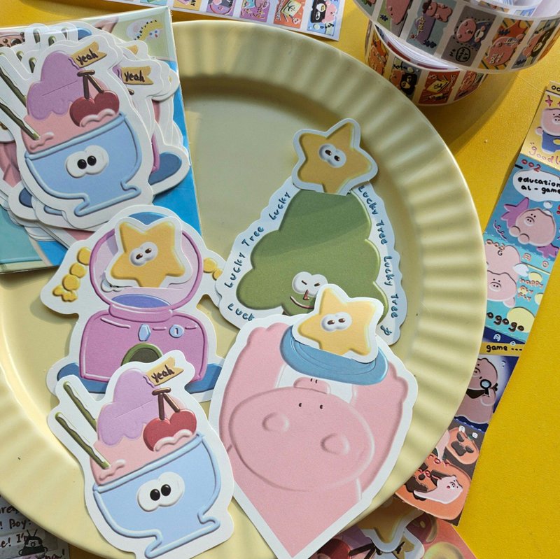 【coloryeah】油画风 可爱手账文具/可做小机关的手帐异形便签 - 便条纸/标签贴 - 纸 多色