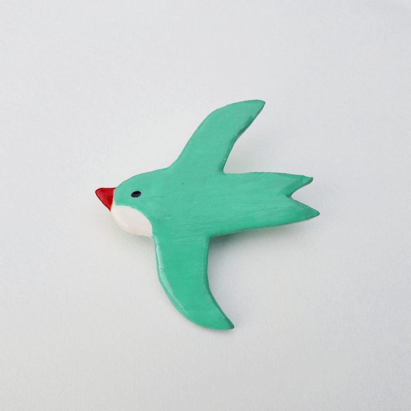 手作手绘动物别针【燕子】 - 胸针 - 粘土 绿色